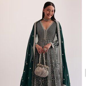 Dark Green Embroidered Anarkali Maxi Dress